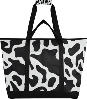 Cow Print Reusable Insulated Cooler Bag with Ice Pack Compartment - Large 47L Waterproof Thermal Grocery Tote for Picnic Beach Camping Lunch Storage