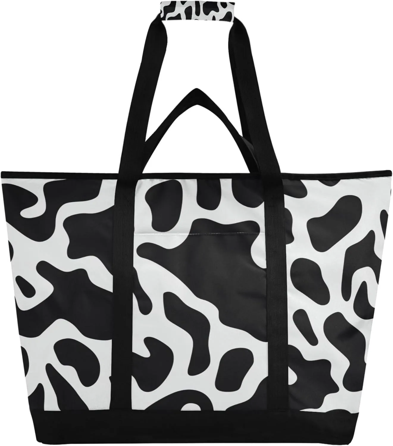 Cow Print Reusable Insulated Cooler Bag with Ice Pack Compartment - Large 47L Waterproof Thermal Grocery Tote for Picnic Beach Camping Lunch Storage