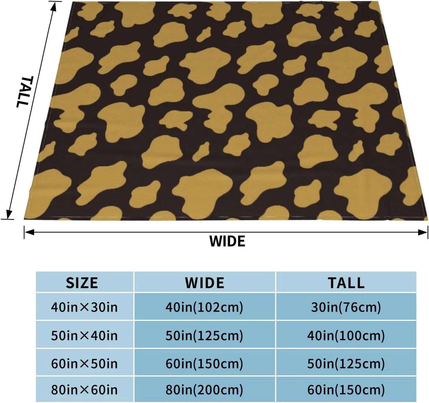 Cow Spots 60"X50" Flannel Blanket - 100% Soft Polyester, Lightweight and Warm, Suitable for Families, Camping, Travel