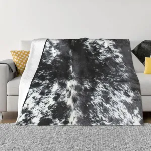 Cowhide Black and White 60"X50" Flannel Blanket - 100% Soft Polyester, Lightweight and Warm, Suitable for Families, Camping, Travel