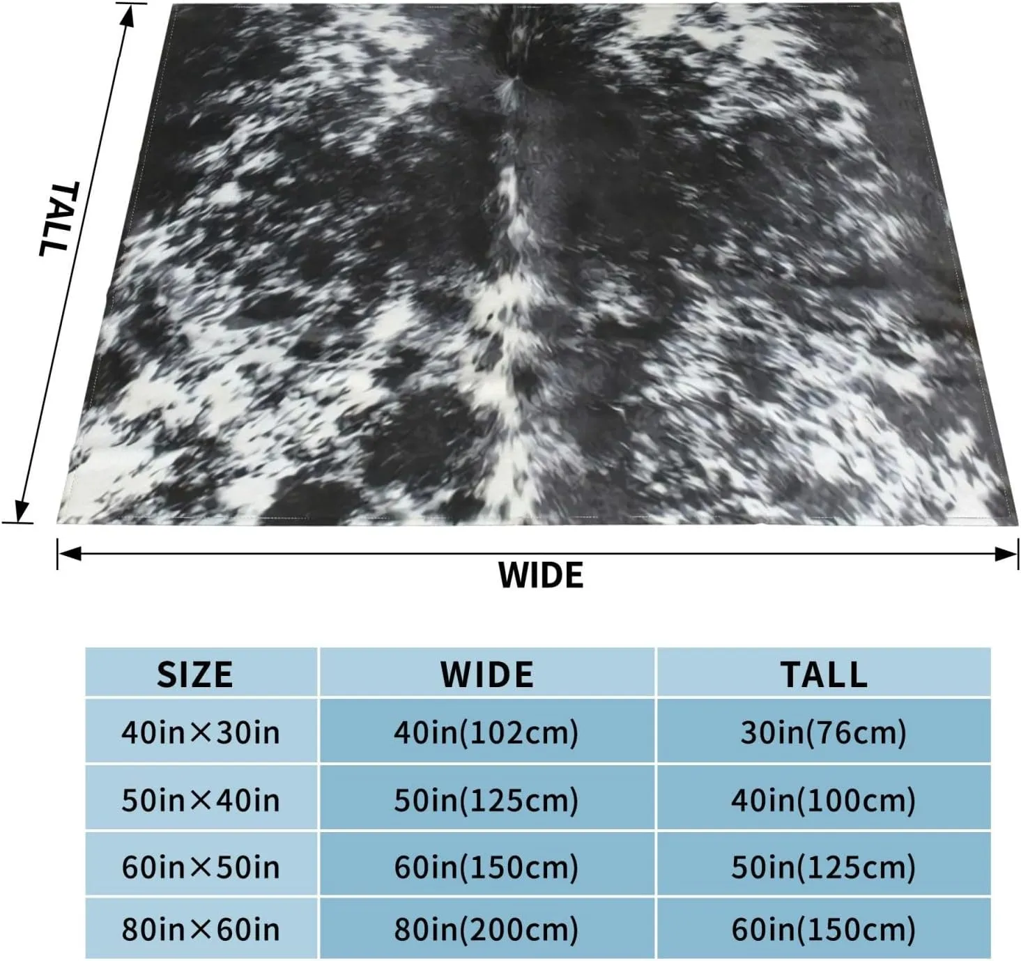 Cowhide Black and White 60"X50" Flannel Blanket - 100% Soft Polyester, Lightweight and Warm, Suitable for Families, Camping, Travel
