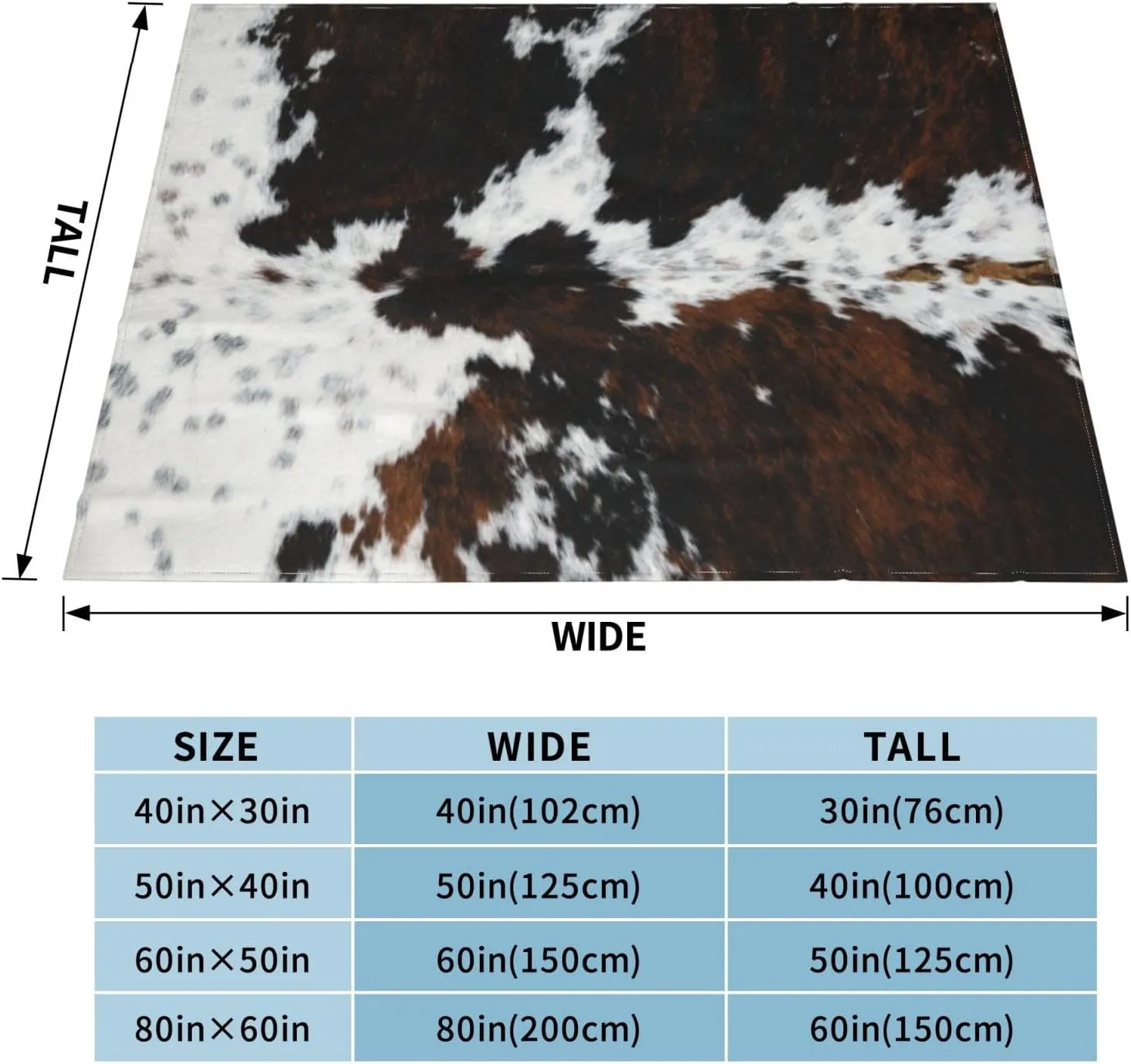 Cowhide, Cow Skin Print Pattern 60"X50" Flannel Blanket - 100% Soft Polyester, Lightweight and Warm, Suitable for Families, Camping, Travel