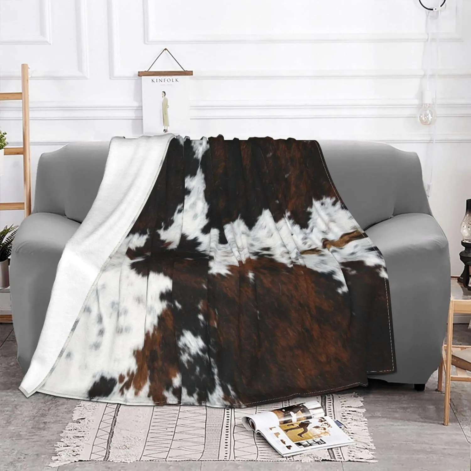 Cowhide, Cow Skin Print Pattern 60"X50" Flannel Blanket - 100% Soft Polyester, Lightweight and Warm, Suitable for Families, Camping, Travel