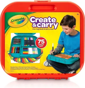 Crayola Create 'N Carry Art Set (75pcs), 2-in-1 Lap Desk & Carrying Case, Art Kit for Kids Crafts, Drawing & Coloring Supplies, Easter Gifts for Kids