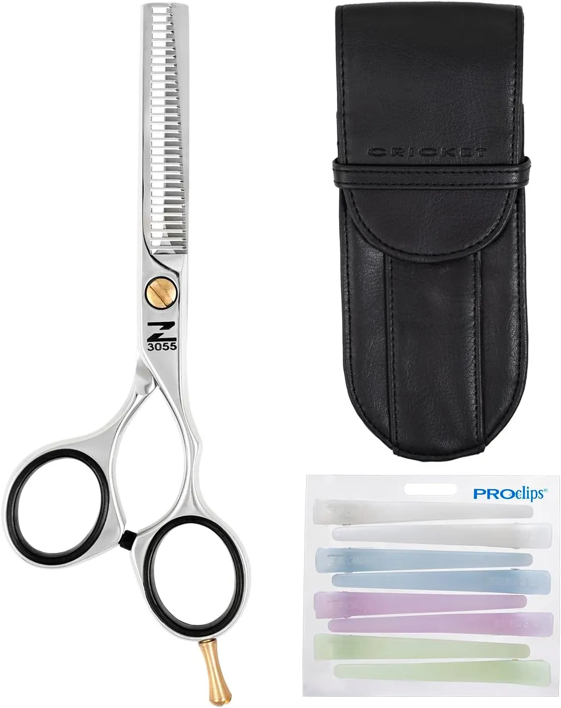 Cricket Centrix ZCON 30T Thinner Shear, Stainless Steel, Ultra Sharp Blade, Tension Knob, Relax Offset Handle, Shear Sheath, Ultra Clean Multi-Colored Clips, ($110.11 Value)