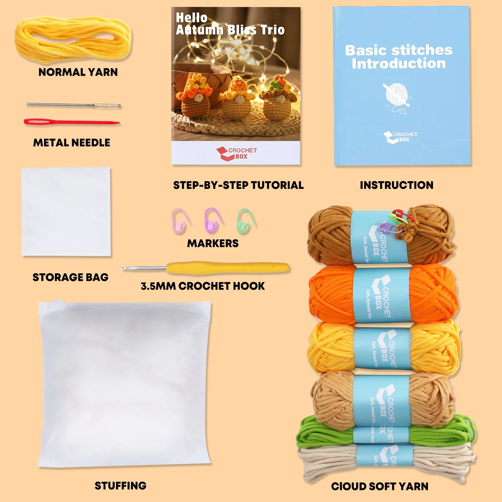 CROCHET BOX Crochet Kit for Beginners—— Autumn Bliss Trio