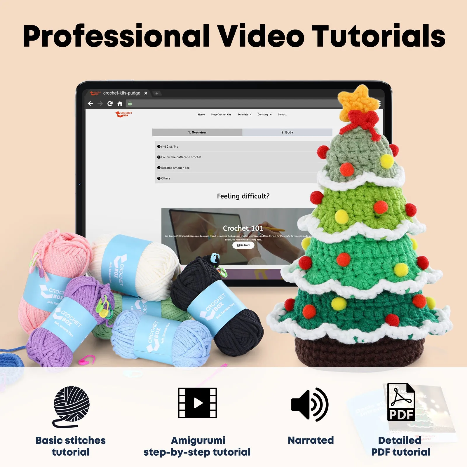 CROCHET BOX Crochet Kit for Beginners —— Christmas Tree Storage