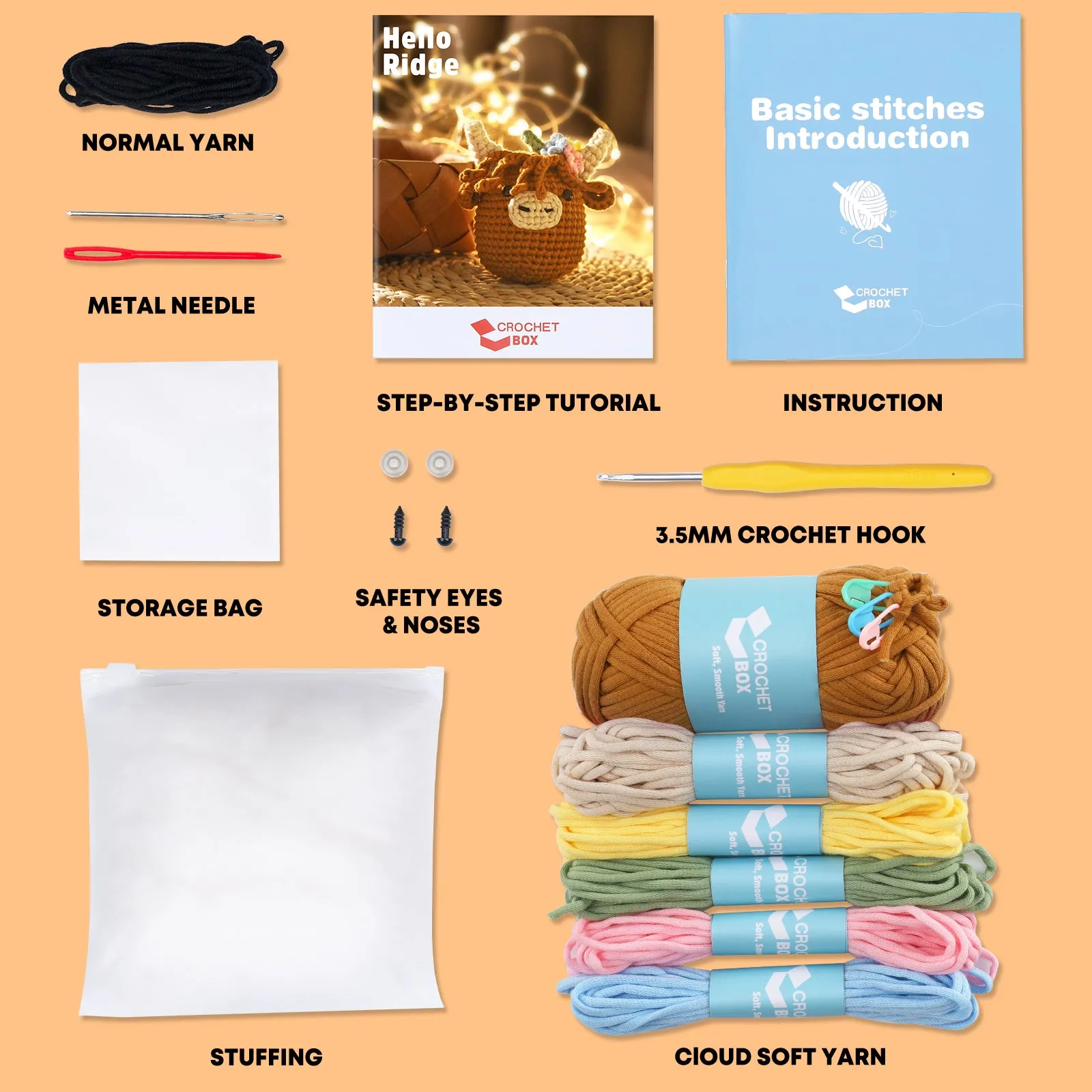 CROCHET BOX Crochet Kit for Beginners—— Highland Cow