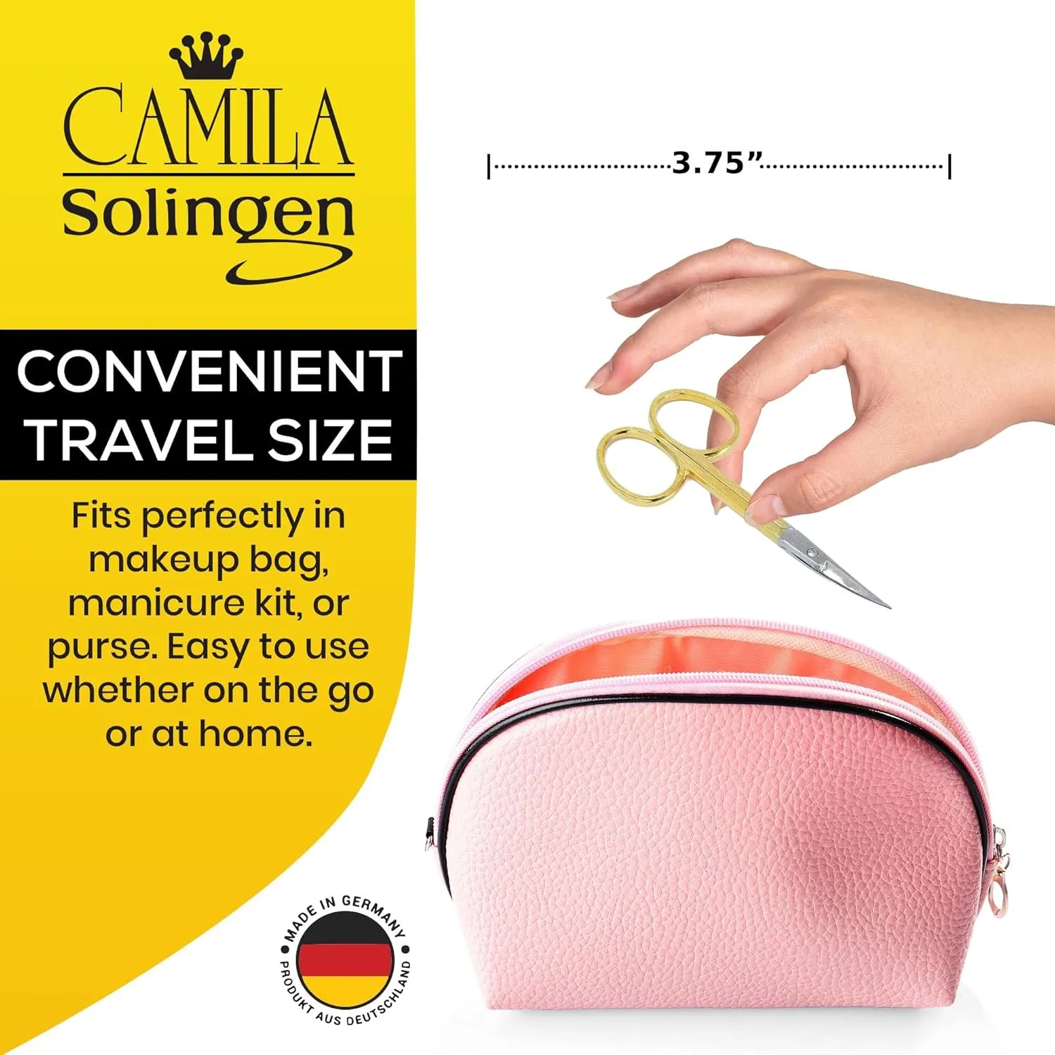 CS05 Professional Nail Cuticle Scissors, Hypoallergenic Gold Plated Sharp Curved Manicure Pedicure Grooming for Finger and Toe Nail Care. Made of Stainless Steel in Solingen, Germany