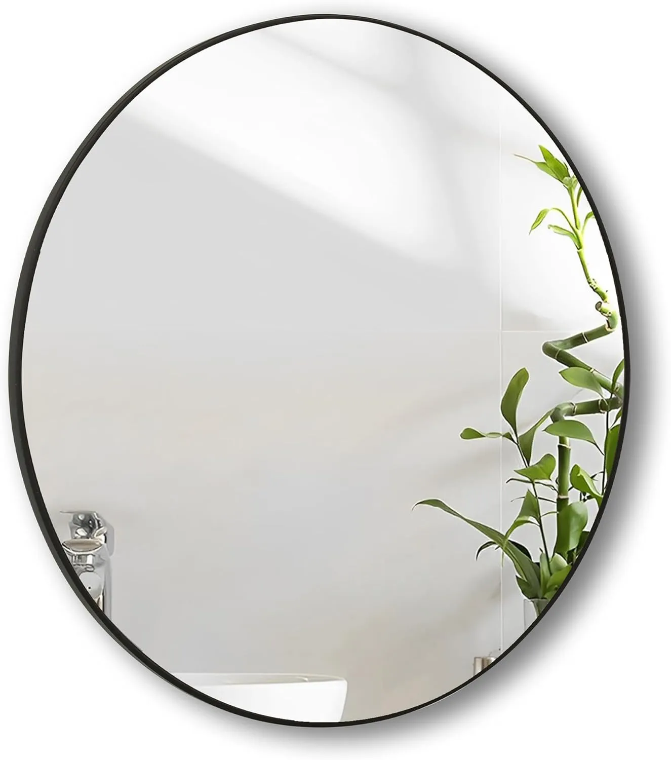 CULER Round Black Bathroom 24 Inch Mirror,Circle Wall Modern Mirror for Bedroom,Hanging Vanity Tempered Glass Mirrors for Entryway or Living Room (24 inch, Black)