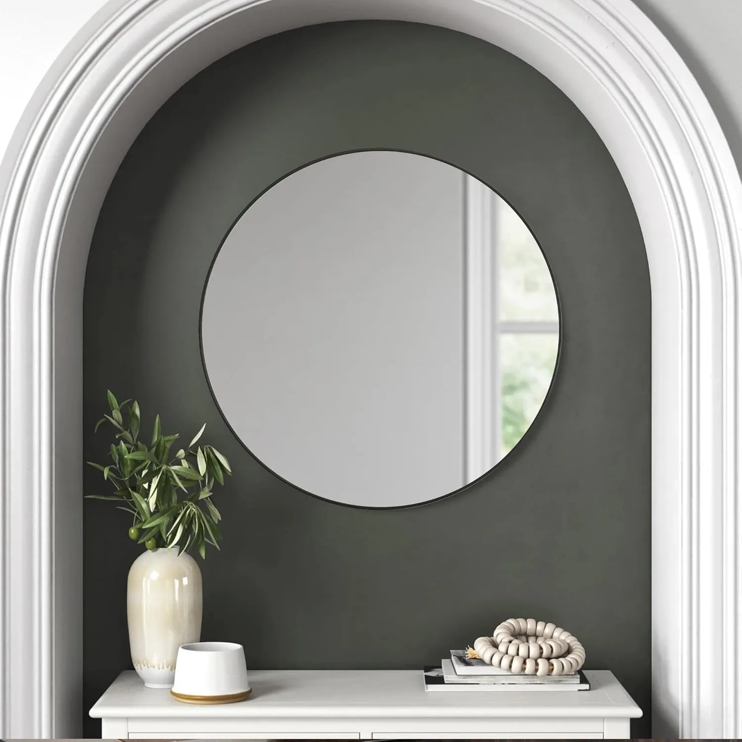CULER Round Black Bathroom 24 Inch Mirror,Circle Wall Modern Mirror for Bedroom,Hanging Vanity Tempered Glass Mirrors for Entryway or Living Room (24 inch, Black)