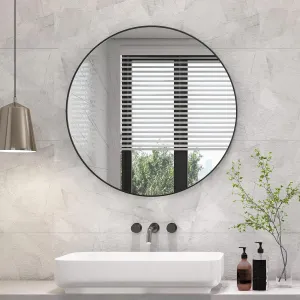 CULER Round Black Bathroom 24 Inch Mirror,Circle Wall Modern Mirror for Bedroom,Hanging Vanity Tempered Glass Mirrors for Entryway or Living Room (24 inch, Black)
