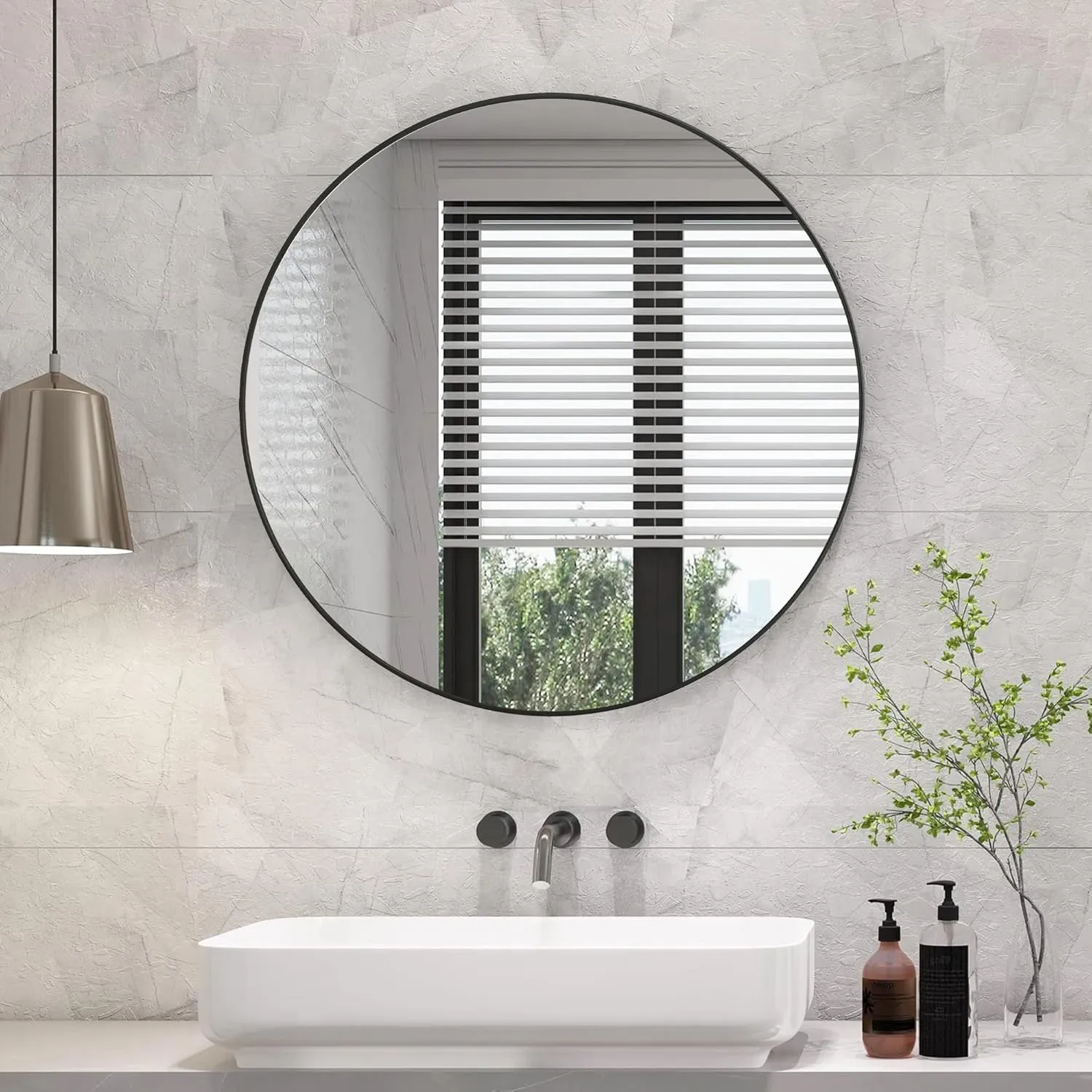 CULER Round Black Bathroom 24 Inch Mirror,Circle Wall Modern Mirror for Bedroom,Hanging Vanity Tempered Glass Mirrors for Entryway or Living Room (24 inch, Black)