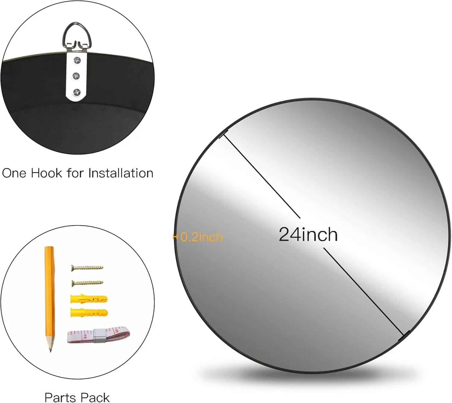 CULER Round Black Bathroom 24 Inch Mirror,Circle Wall Modern Mirror for Bedroom,Hanging Vanity Tempered Glass Mirrors for Entryway or Living Room (24 inch, Black)