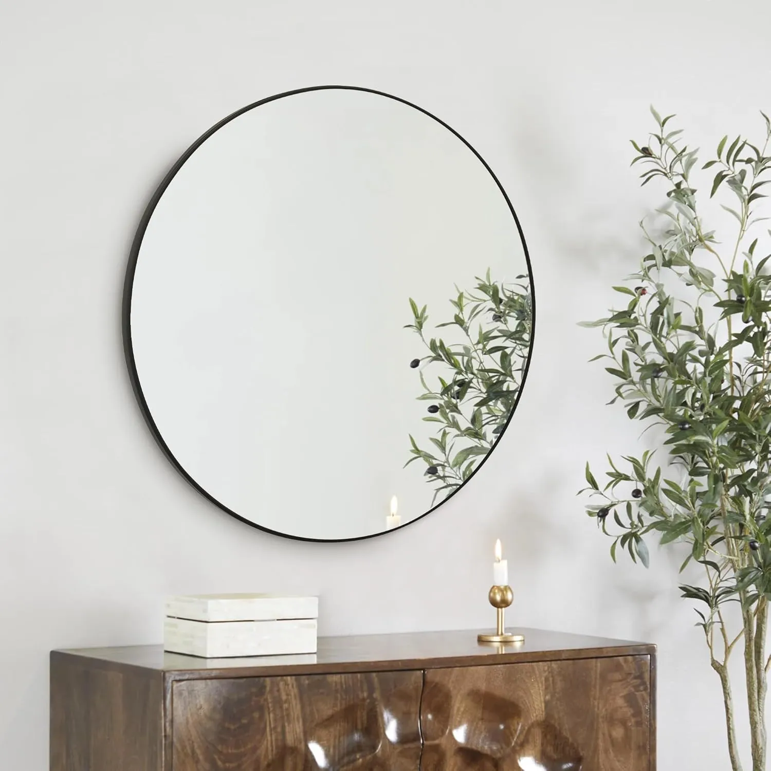CULER Round Black Bathroom 24 Inch Mirror,Circle Wall Modern Mirror for Bedroom,Hanging Vanity Tempered Glass Mirrors for Entryway or Living Room (24 inch, Black)