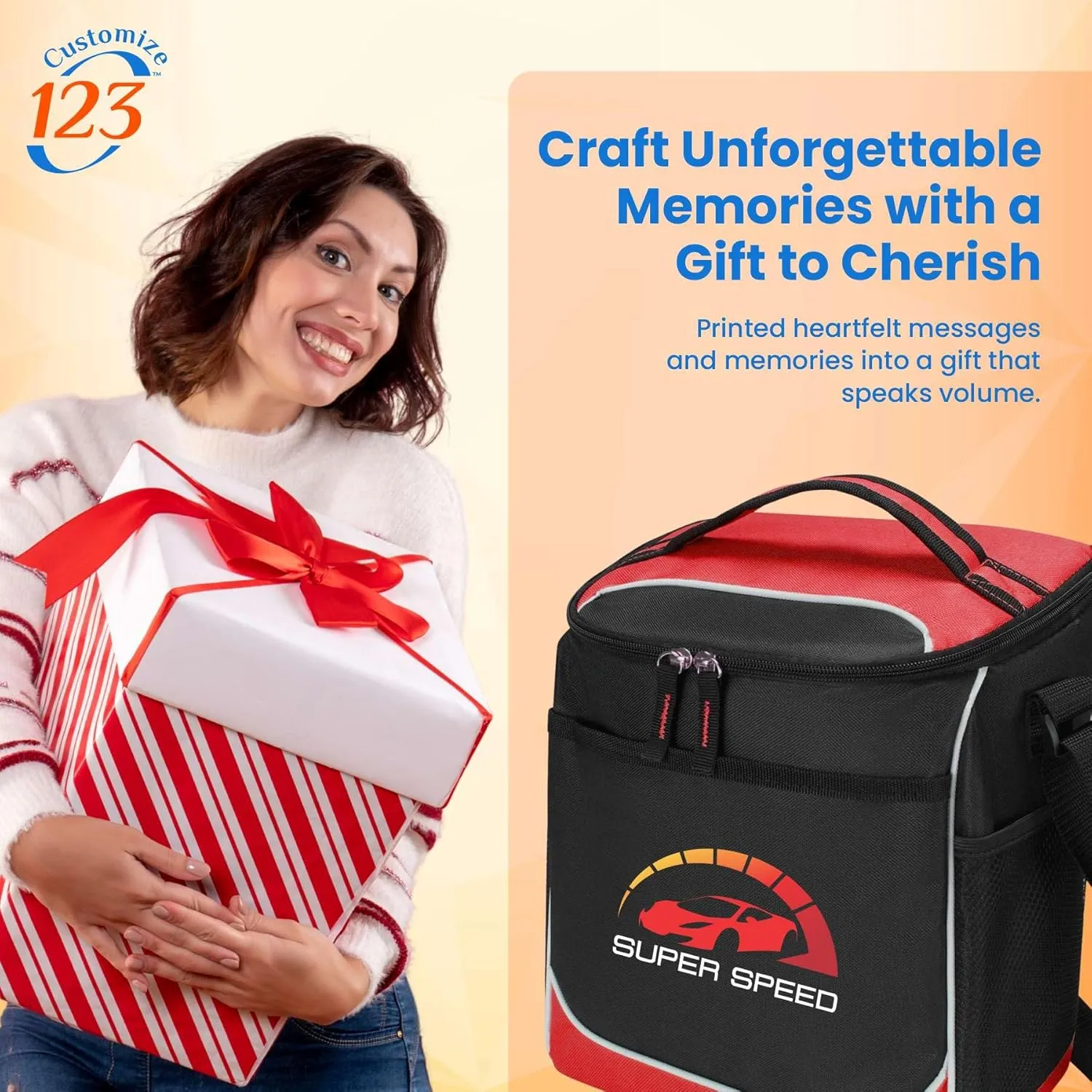 Custom Soft Cooler Bag - Personalize Your Insulated Bag | for Corporate Events or Gifts - Leak Proof Customizable Portable Cooler Bag Holds 30 Beer Cans - 13 x 11 x 7.25 - Customize 123