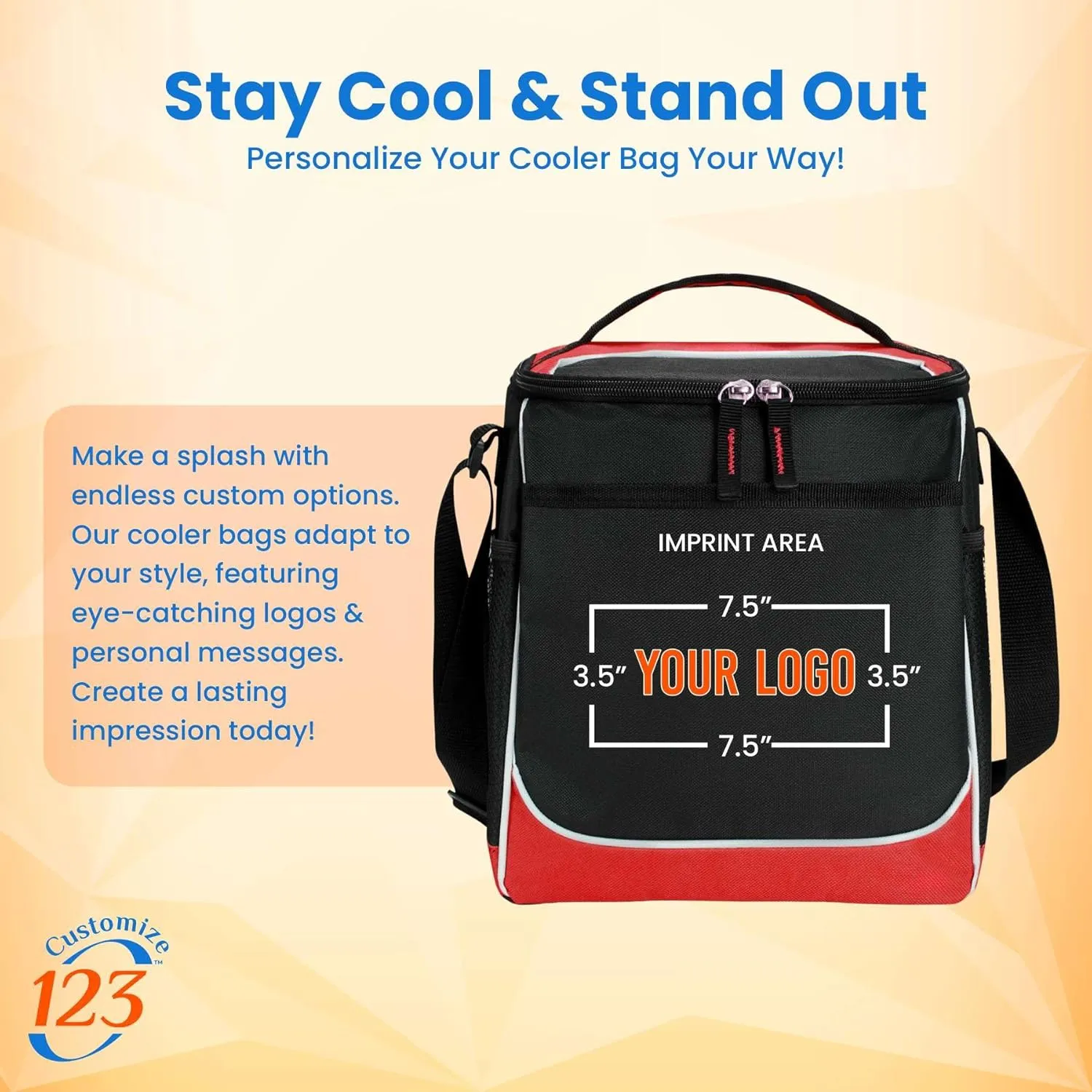 Custom Soft Cooler Bag - Personalize Your Insulated Bag | for Corporate Events or Gifts - Leak Proof Customizable Portable Cooler Bag Holds 30 Beer Cans - 13 x 11 x 7.25 - Customize 123