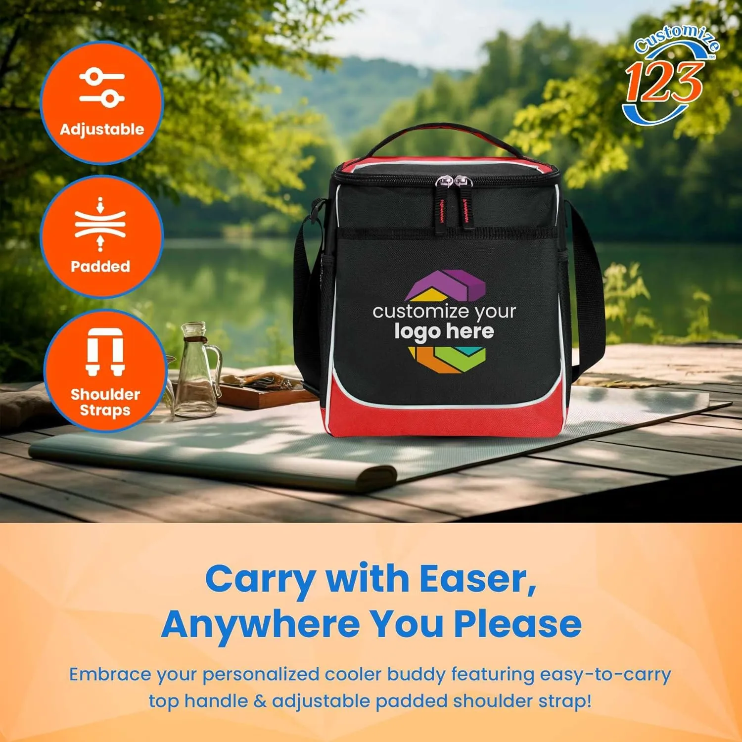 Custom Soft Cooler Bag - Personalize Your Insulated Bag | for Corporate Events or Gifts - Leak Proof Customizable Portable Cooler Bag Holds 30 Beer Cans - 13 x 11 x 7.25 - Customize 123