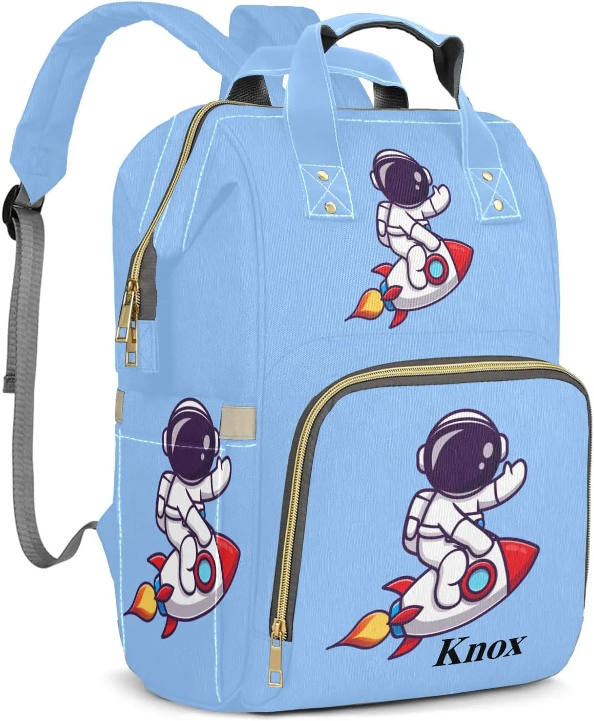 Cute Astronaut Riding Rocket Cartoon Personalized Large Capacity Diaper Bags,Custom Name Backpack Casual Daypack Bag Nappy Bag Gifts