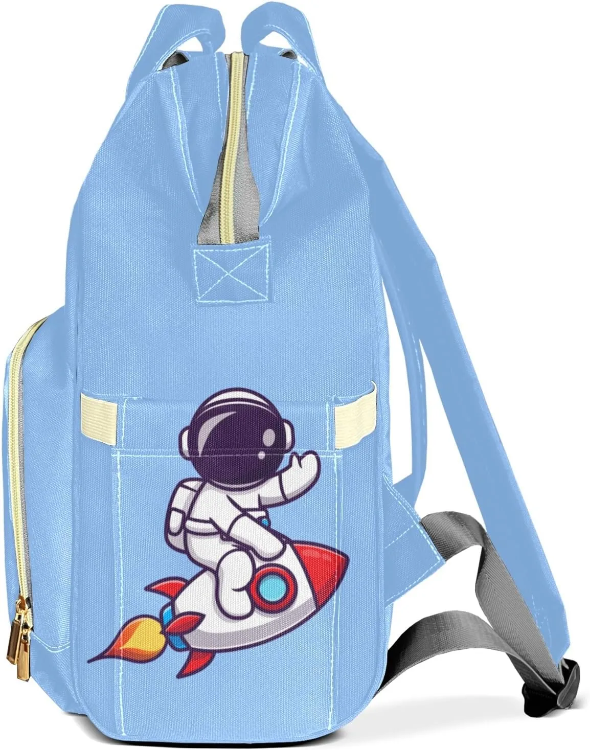 Cute Astronaut Riding Rocket Cartoon Personalized Large Capacity Diaper Bags,Custom Name Backpack Casual Daypack Bag Nappy Bag Gifts