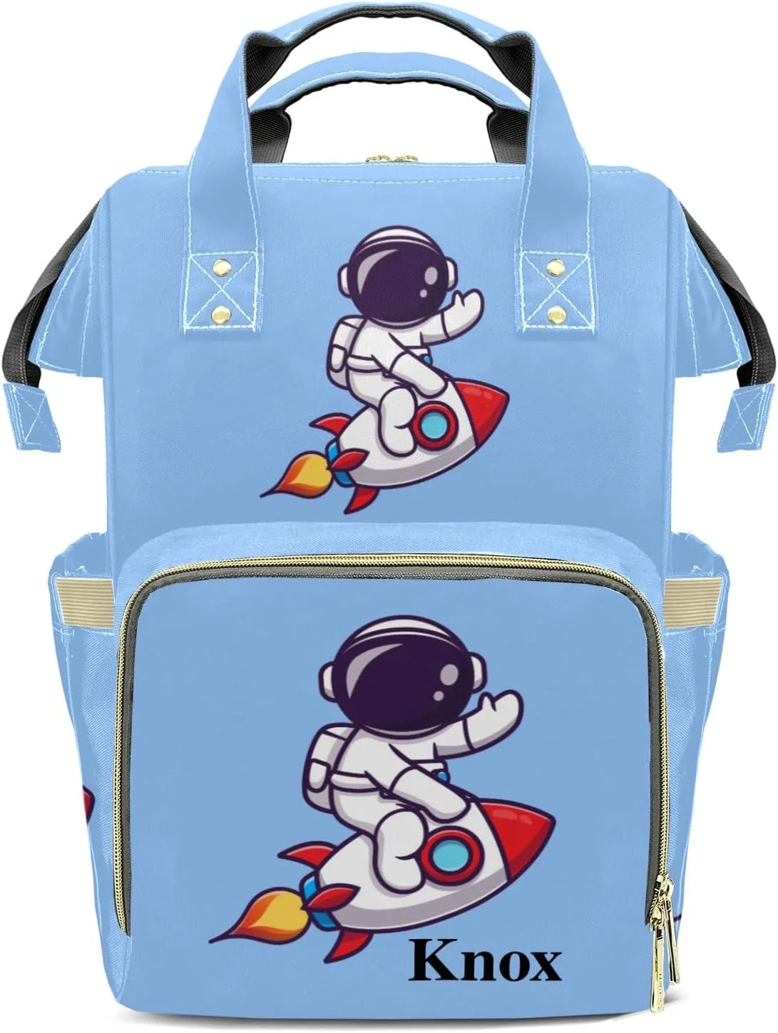 Cute Astronaut Riding Rocket Cartoon Personalized Large Capacity Diaper Bags,Custom Name Backpack Casual Daypack Bag Nappy Bag Gifts
