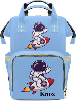 Cute Astronaut Riding Rocket Cartoon Personalized Large Capacity Diaper Bags,Custom Name Backpack Casual Daypack Bag Nappy Bag Gifts
