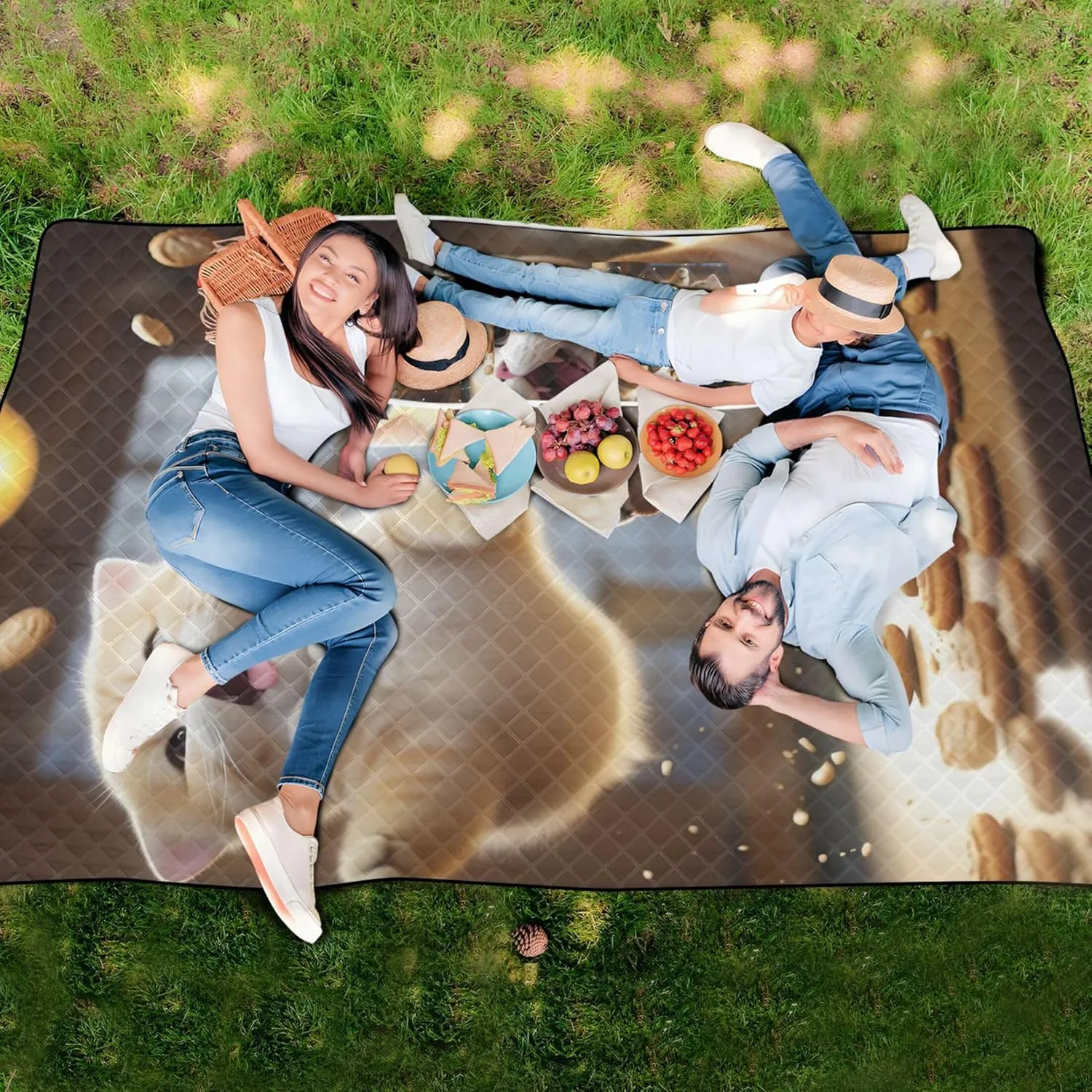 Cute Fat Cat Jumping Beach Blanket Waterproof Sandproof, Print Kids Camping Mat for Grass Foldable Mat Picnic Blanket, 80" x 60"