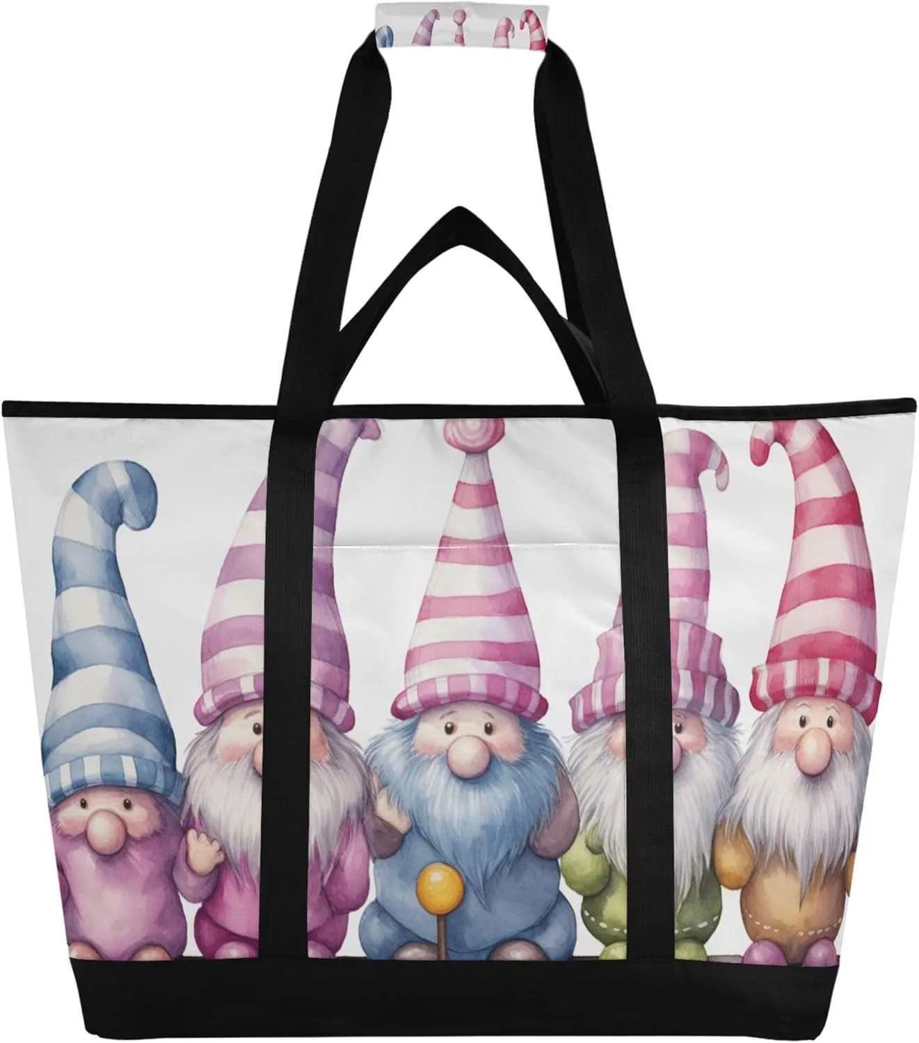 Cute Gnome Reusable Insulated Cooler Bag with Ice Pack Compartment - Large 47L Waterproof Thermal Grocery Tote for Picnic Beach Camping Lunch Storage