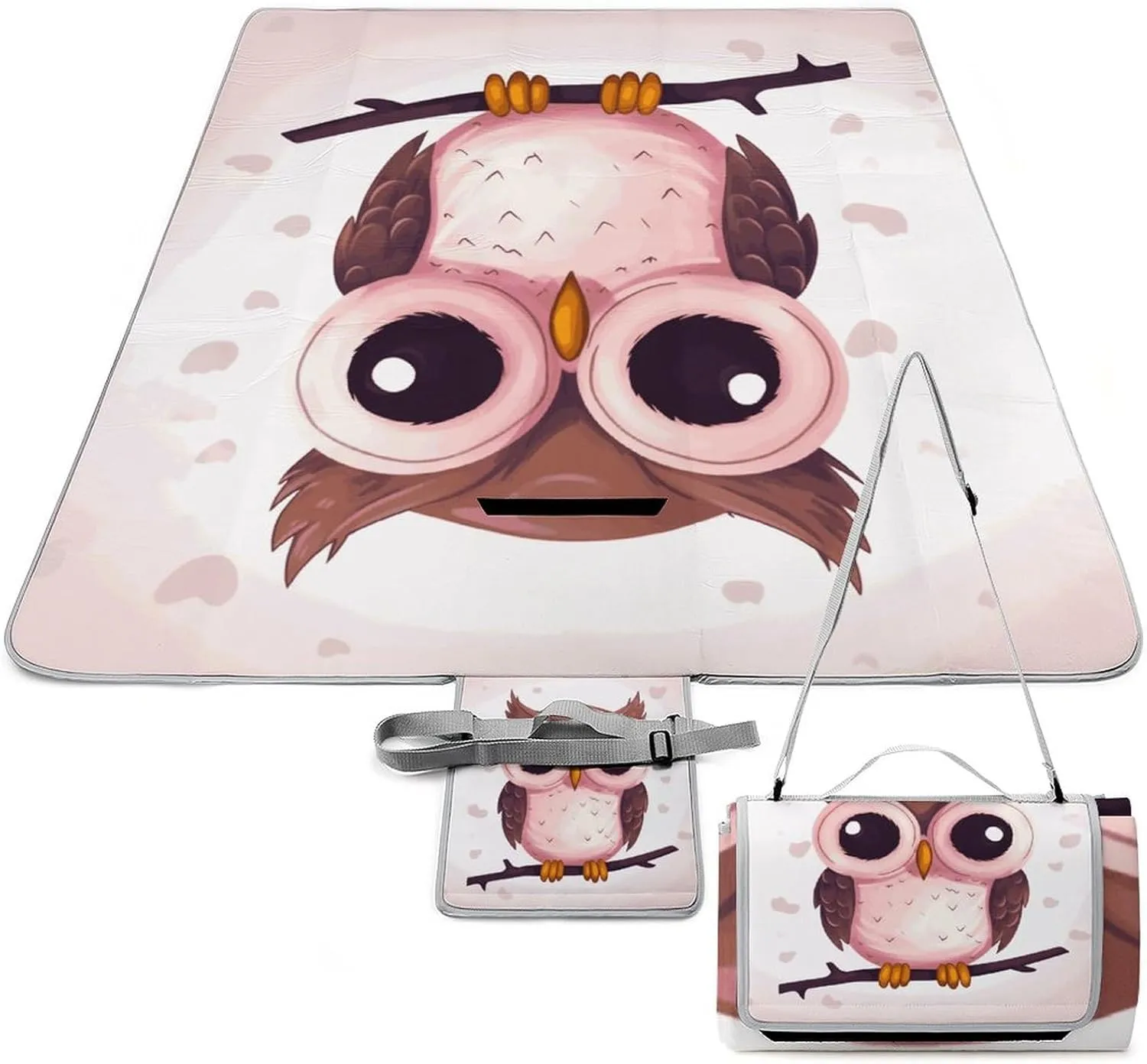 Cute Owl Picnic Blanket Outdoor, Oversized Beach Blanket, Foldable Lightweight Waterproof Sand Cushion Suitable for Beaches, Camping Grasslands Mat