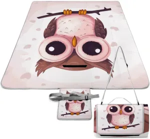 Cute Owl Picnic Blanket Outdoor, Oversized Beach Blanket, Foldable Lightweight Waterproof Sand Cushion Suitable for Beaches, Camping Grasslands Mat