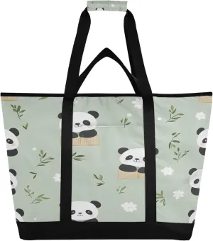Cute Pandas Reusable Insulated Cooler Bag with Ice Pack Compartment - Large 47L Waterproof Thermal Grocery Tote for Picnic Beach Camping Lunch Storage