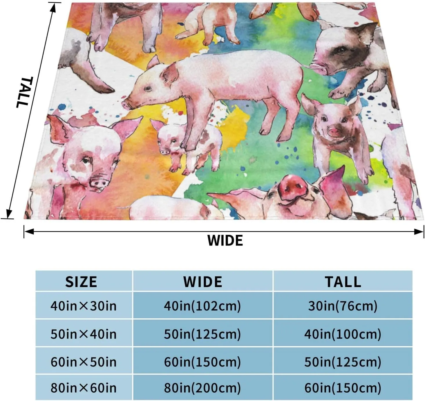 Cute Pink Pig 60"X50" Flannel Blanket - 100% Soft Polyester, Lightweight and Warm, Suitable for Families, Camping, Travel