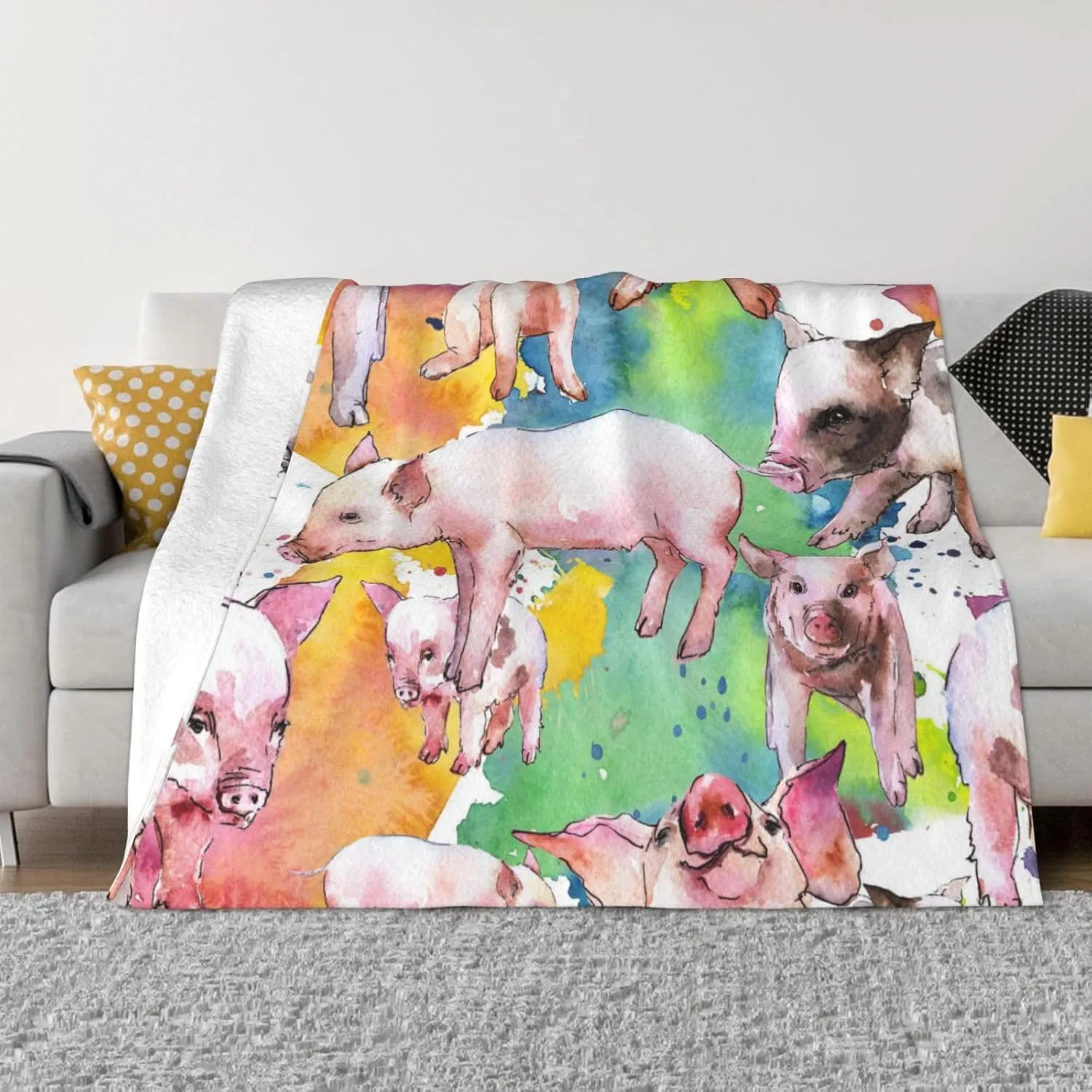 Cute Pink Pig 60"X50" Flannel Blanket - 100% Soft Polyester, Lightweight and Warm, Suitable for Families, Camping, Travel