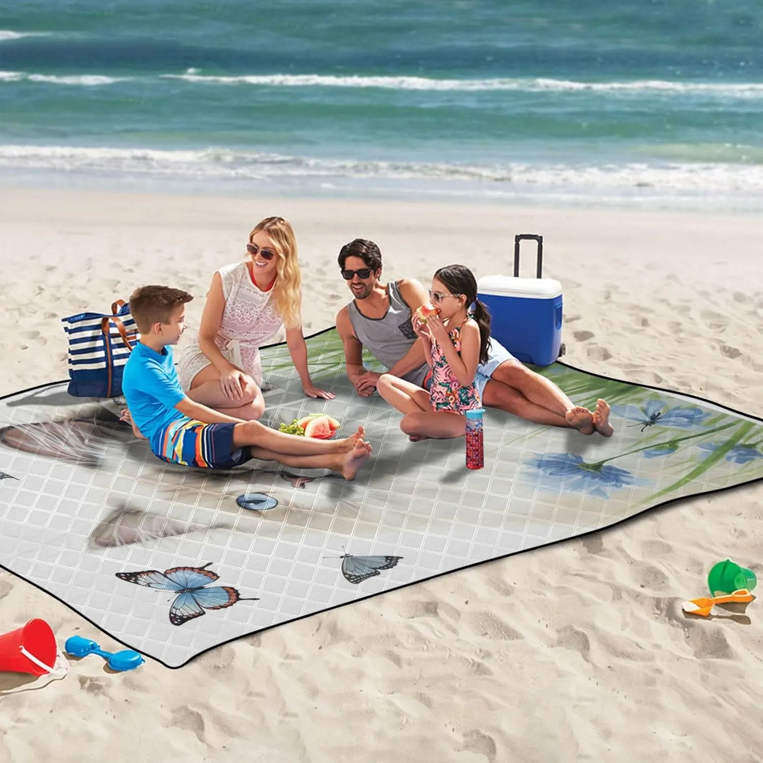 Cute Ragdoll Cat Beach Blanket Sandproof Waterproof, Grass Blankets for Outdoors Picnic Accessories Foldable, 80" x 60"
