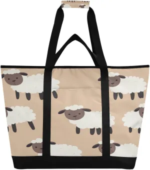 Cute Sheep Reusable Insulated Lunchbox Cooler Bag, Leakproof Kitchen Grocery Bag Collapsible Portable Cooler Tote Bag for Picnic, Camping, Office, Travel