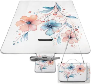 Cute Watercolor Flowers Picnic Blanket Outdoor, Oversized Beach Blanket, Foldable Lightweight Waterproof Sand Cushion Suitable for Beaches, Camping Grasslands Mat