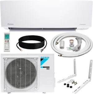 Daikin 12,000 BTU 18 SEER2 Entra R32 Series Ductless Mini Split Heat Pump System w/Maxwell All-Inclusive 15’ Installation Kit and Wall Mounting Bracket (230V), White, RXC12 FTXC12 IKM1438 WAFP24