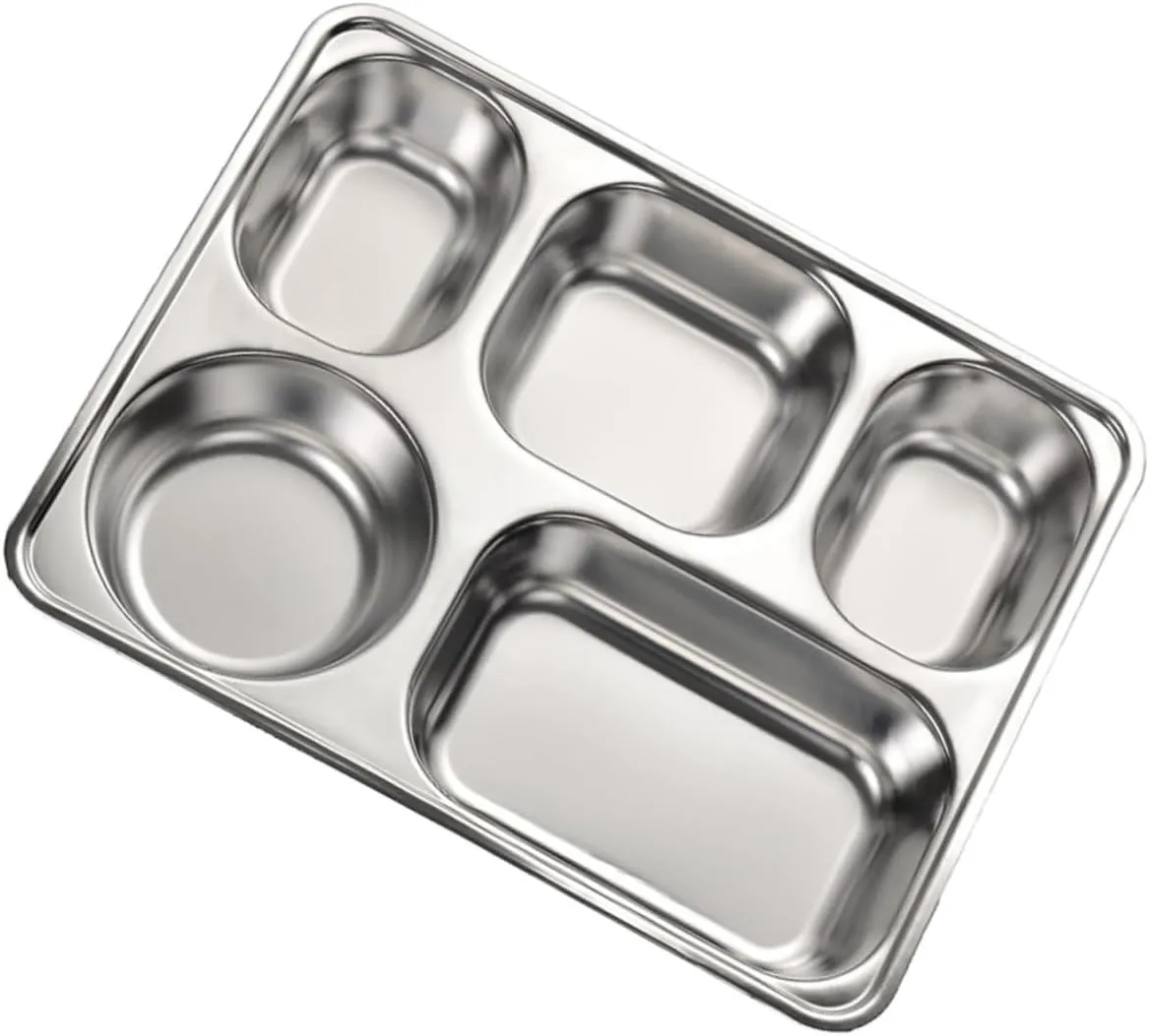 DECHOUS 1pc Stainless Steel Food Compartment Tray Section Serving Plate for Home School Smooth Edges Stackable Design for Healthy Meal Prep and Portion Control