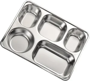 DECHOUS 1pc Stainless Steel Food Compartment Tray Section Serving Plate for Home School Smooth Edges Stackable Design for Healthy Meal Prep and Portion Control