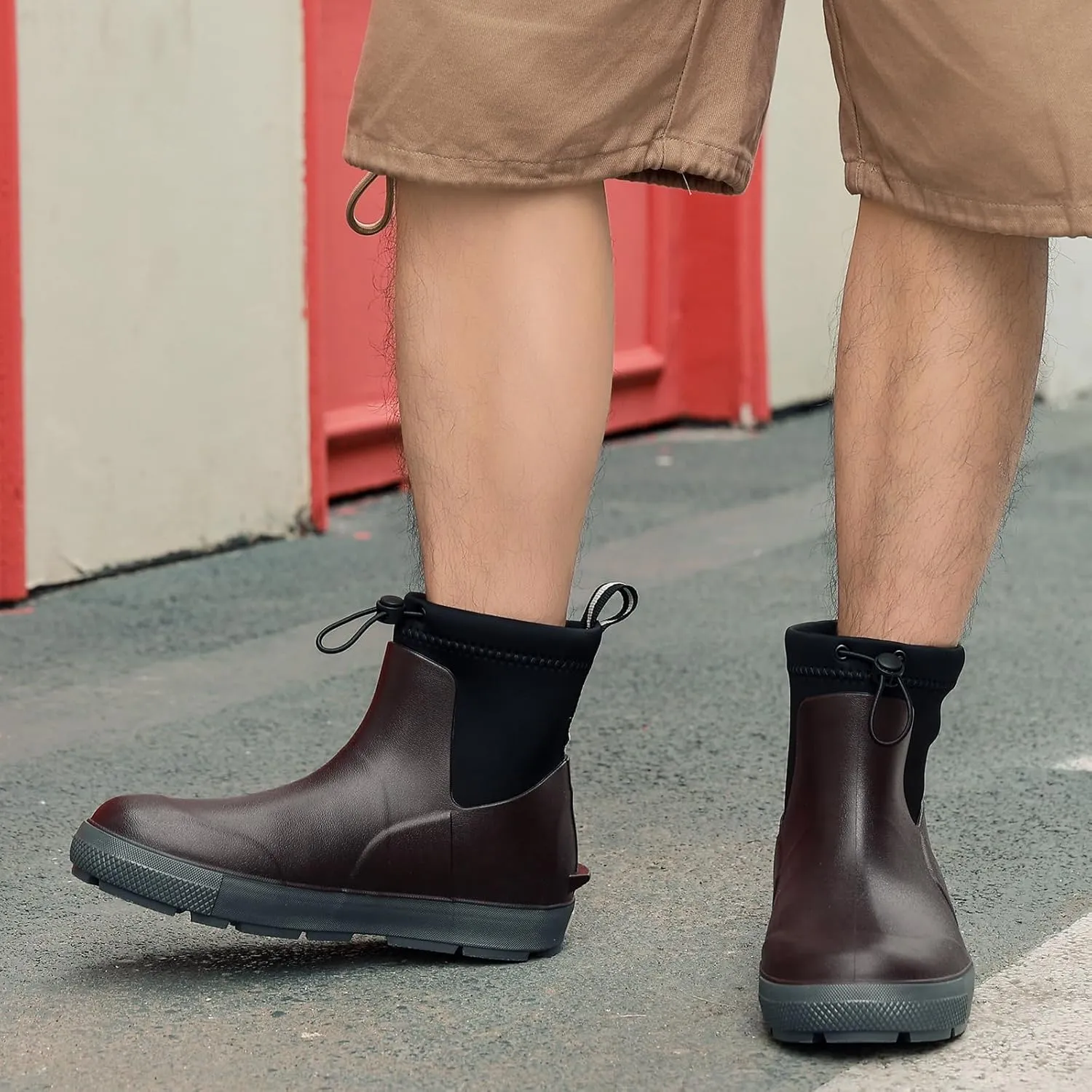 Deck Boots For Men Anti-Slip, Waterproof Ankle Rain Boots, Rubber Outdoor Fishing Footwear, Chelsea Garden Work Water Shoes, Size 6.5-12