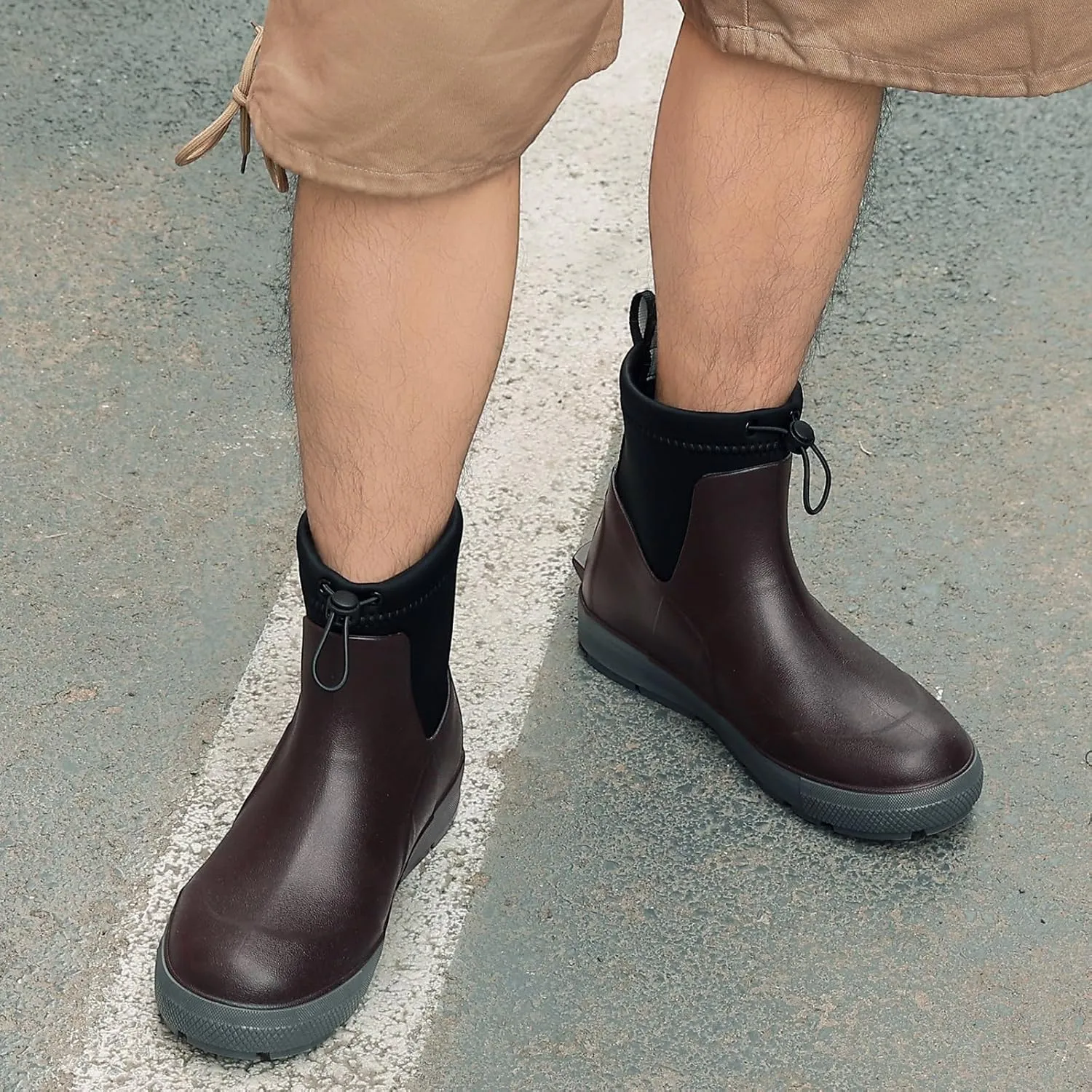 Deck Boots For Men Anti-Slip, Waterproof Ankle Rain Boots, Rubber Outdoor Fishing Footwear, Chelsea Garden Work Water Shoes, Size 6.5-12