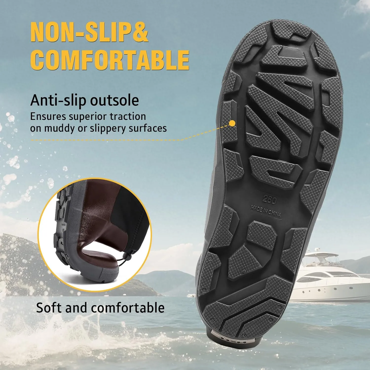 Deck Boots For Men Anti-Slip, Waterproof Ankle Rain Boots, Rubber Outdoor Fishing Footwear, Chelsea Garden Work Water Shoes, Size 6.5-12