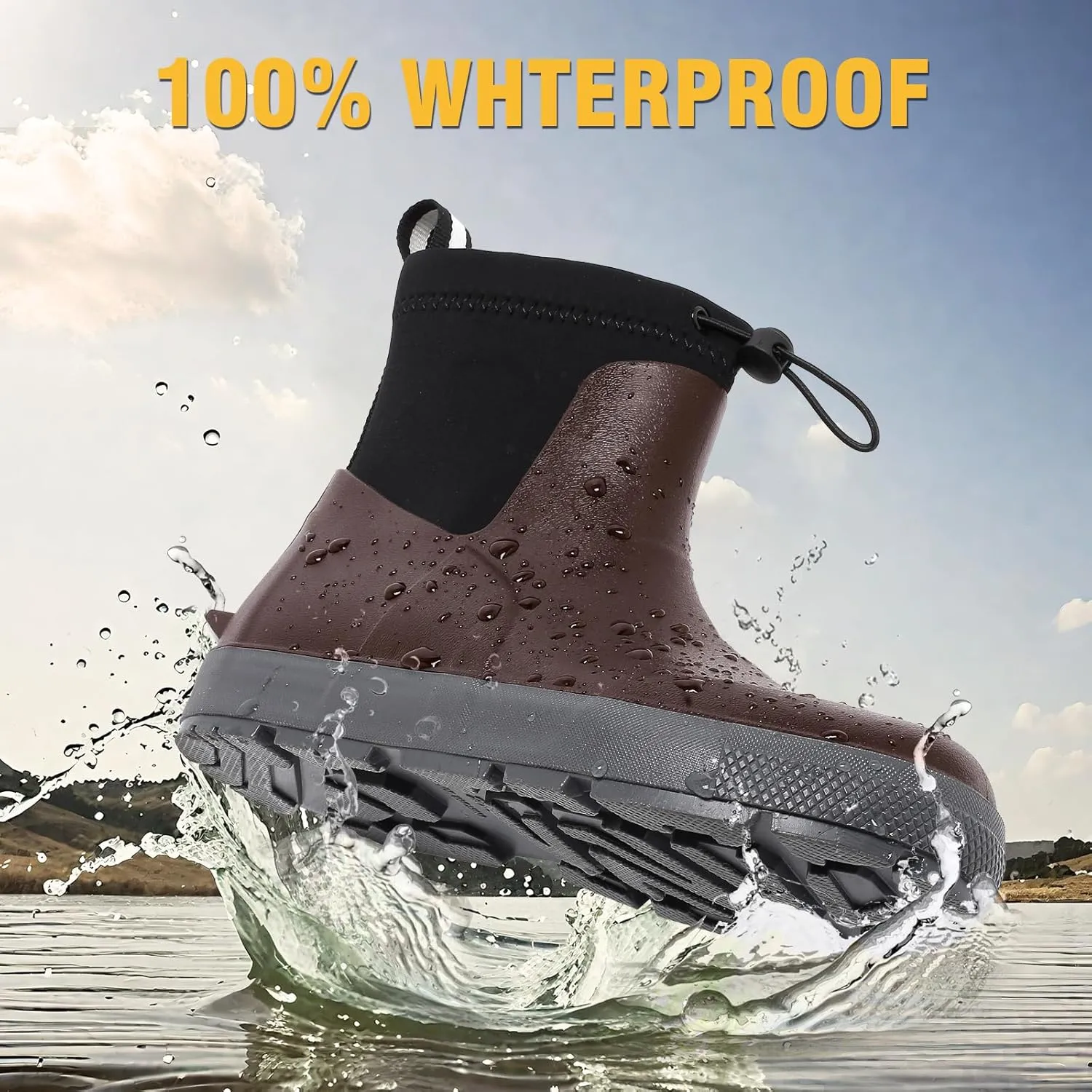 Deck Boots For Men Anti-Slip, Waterproof Ankle Rain Boots, Rubber Outdoor Fishing Footwear, Chelsea Garden Work Water Shoes, Size 6.5-12