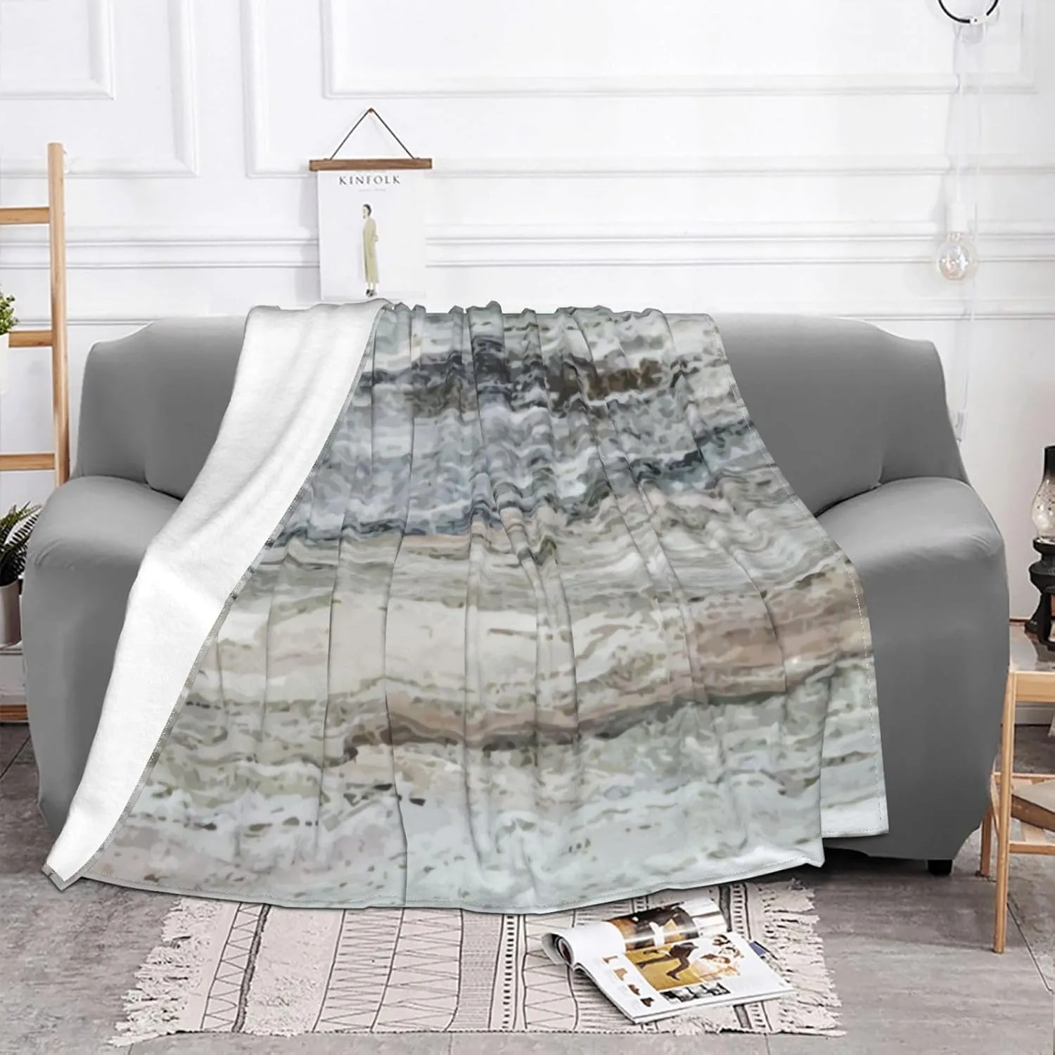 Decorator Grey Granite Stone Look Pattern 60"X50" Flannel Blanket - 100% Soft Polyester, Lightweight and Warm, Suitable for Families, Camping, Travel