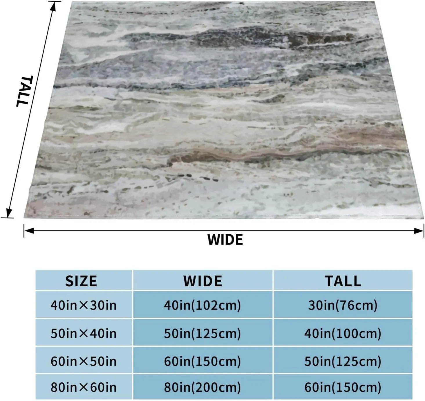 Decorator Grey Granite Stone Look Pattern 60"X50" Flannel Blanket - 100% Soft Polyester, Lightweight and Warm, Suitable for Families, Camping, Travel