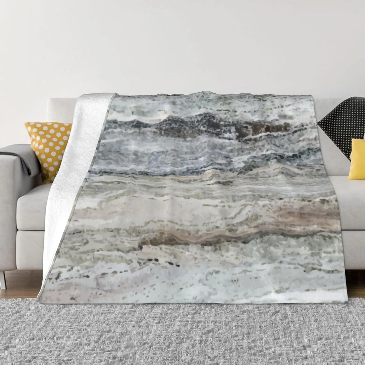 Decorator Grey Granite Stone Look Pattern 60"X50" Flannel Blanket - 100% Soft Polyester, Lightweight and Warm, Suitable for Families, Camping, Travel