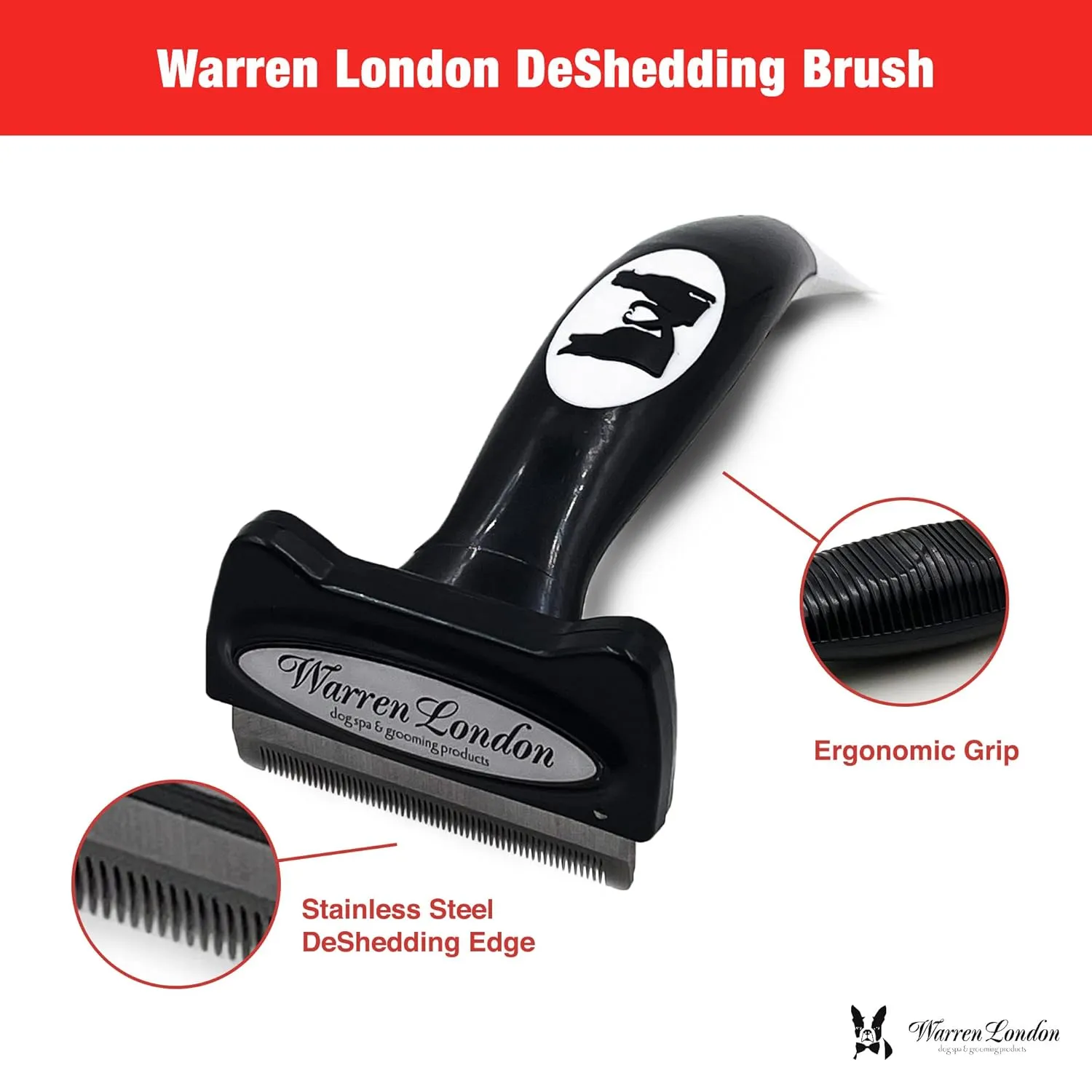 Deshedding Dog Brush by Warren London | Stainless Steel Deshedding Tool | Short Hair - Medium