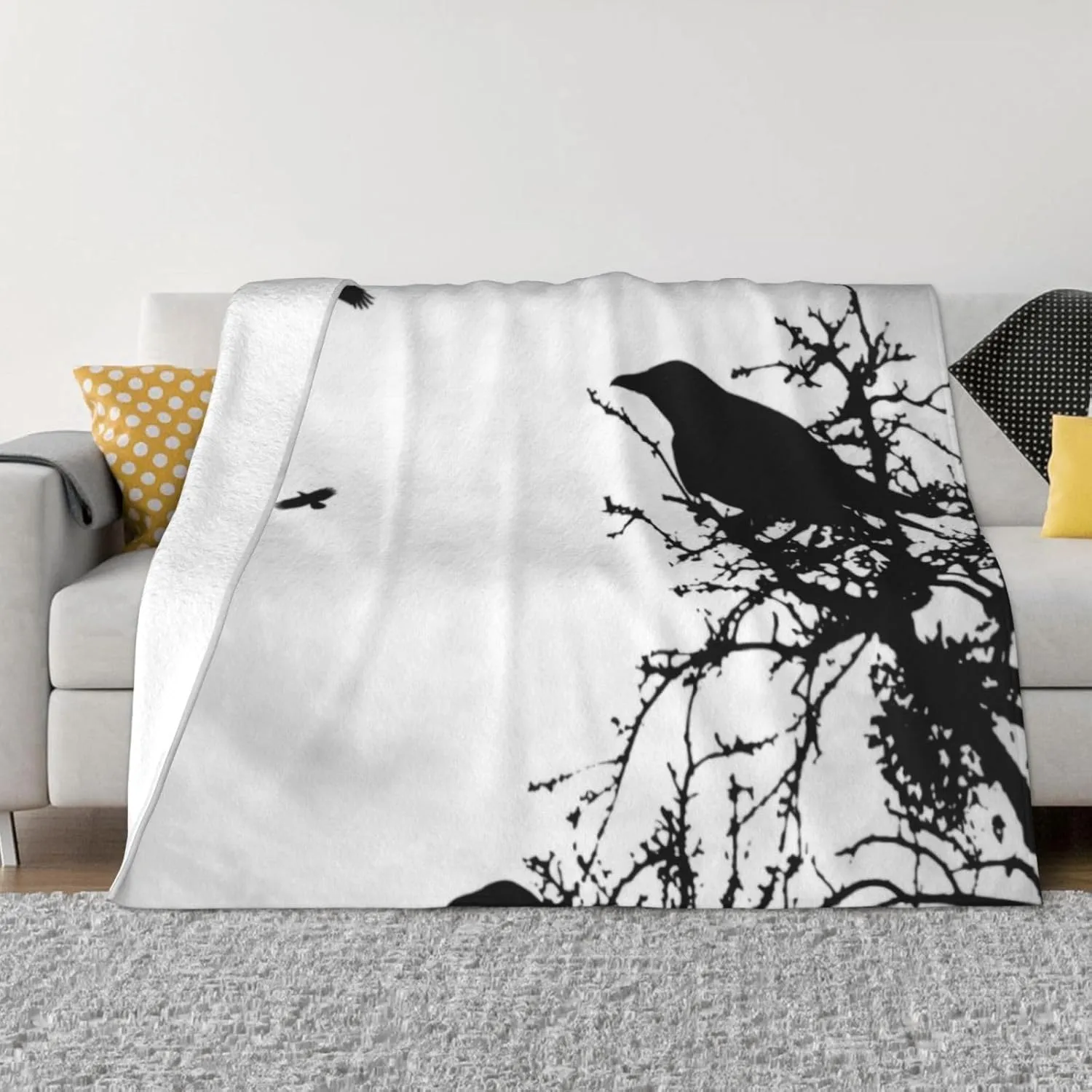 Design 43 Crow Silhouette 60"X50" Flannel Blanket - 100% Soft Polyester, Lightweight and Warm, Suitable for Families, Camping, Travel