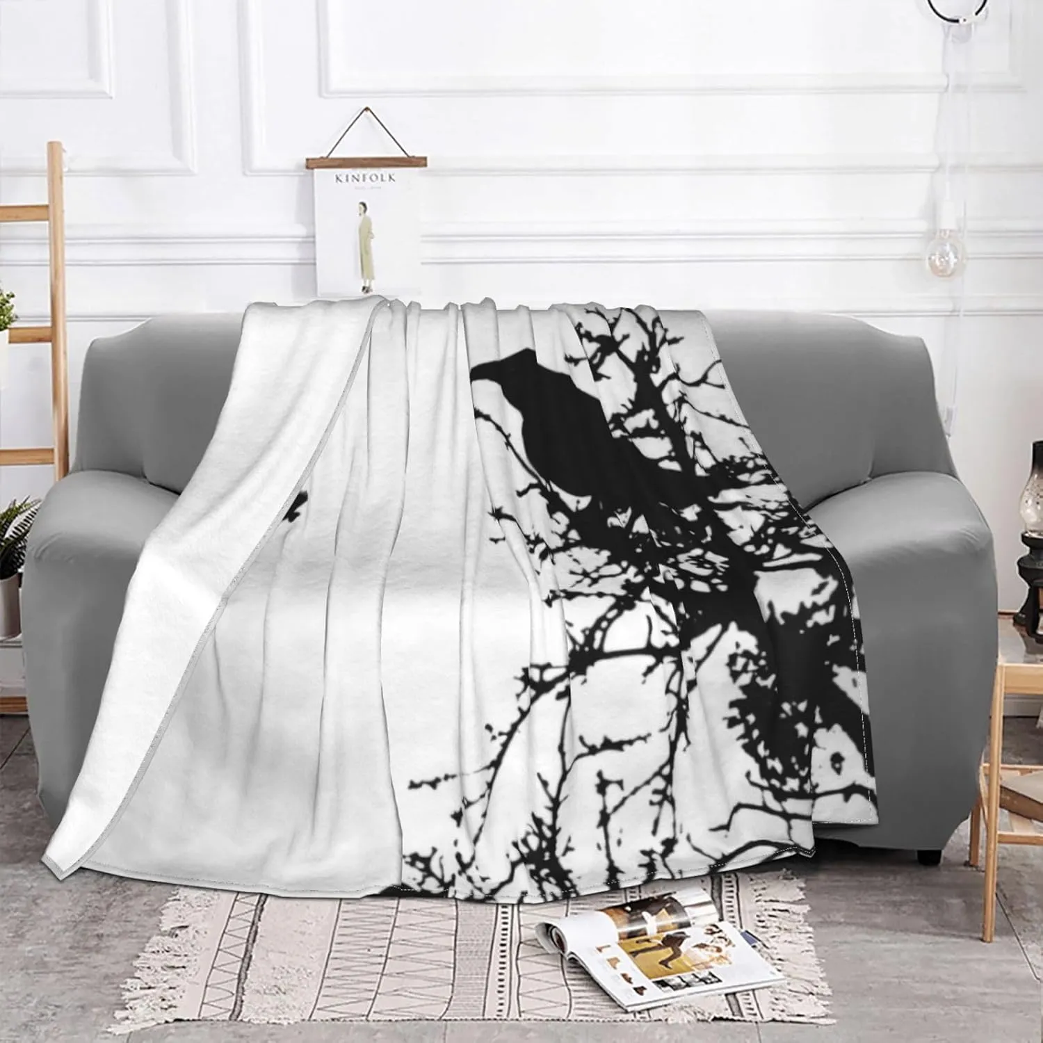 Design 43 Crow Silhouette 60"X50" Flannel Blanket - 100% Soft Polyester, Lightweight and Warm, Suitable for Families, Camping, Travel