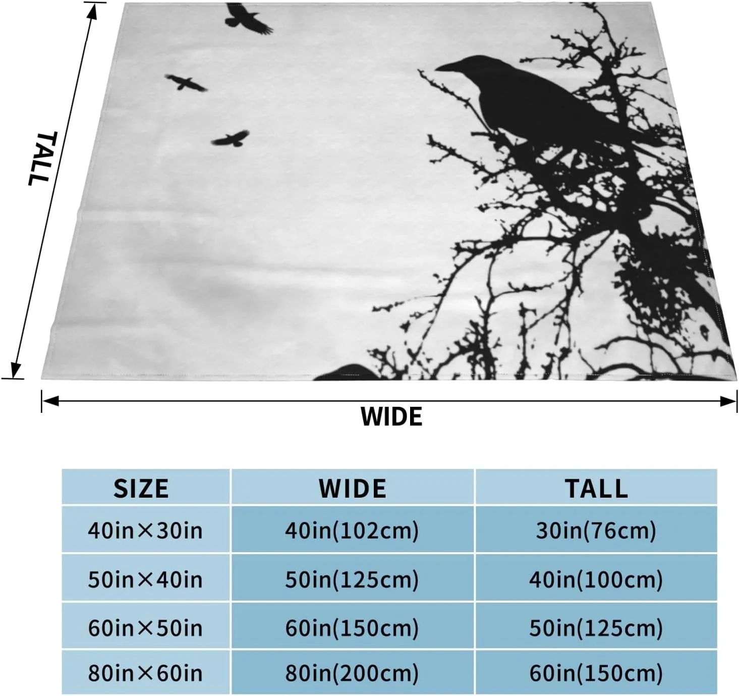 Design 43 Crow Silhouette 60"X50" Flannel Blanket - 100% Soft Polyester, Lightweight and Warm, Suitable for Families, Camping, Travel